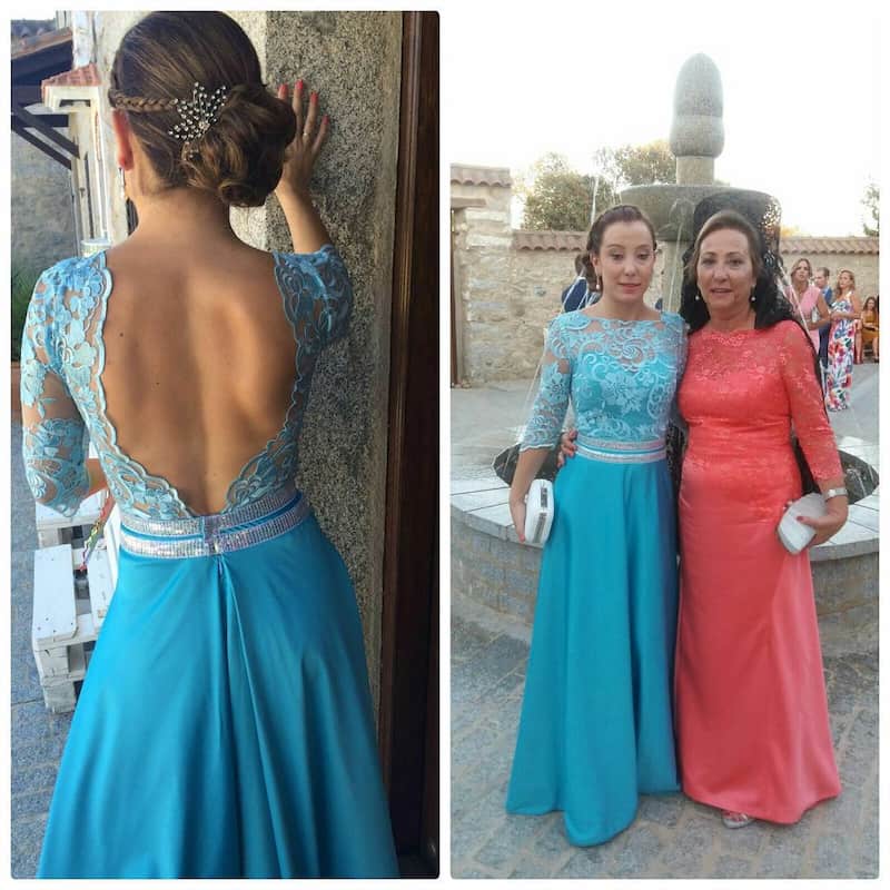 Vestido de fiesta azul con encaje - Confección a medida en Córdoba - Puntadas y Punto